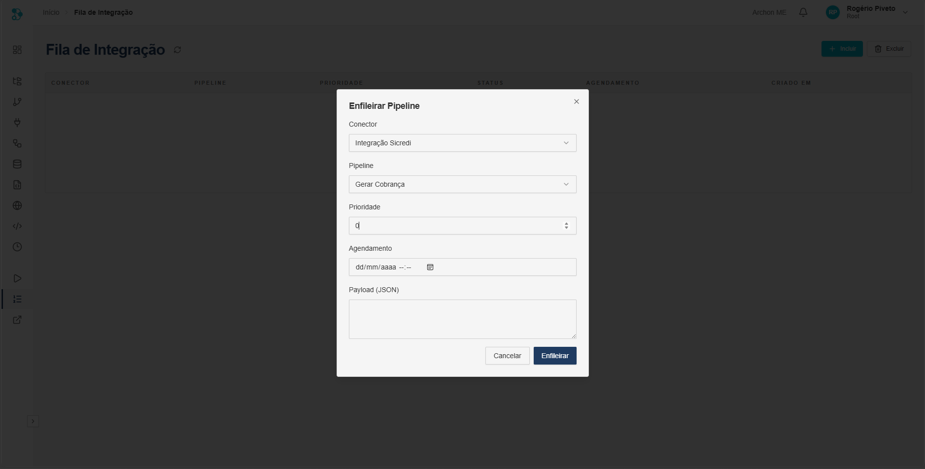 Fila de integração